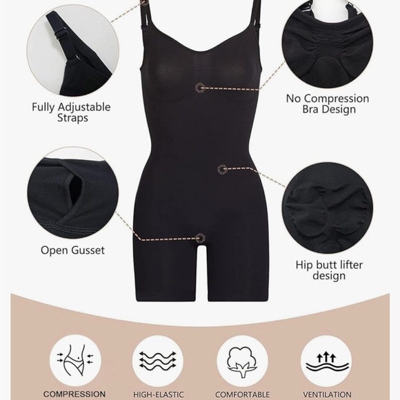 SHARPEX Tummy Control, Bodysuit, Short Shapewear Bodysuit Slimming Body Shaper - Picture 3 of 4